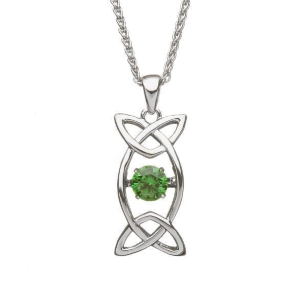 Irische Kette mit Anhänger Trinity Knot mit grünem Zirkon Damhsa Kollektion
