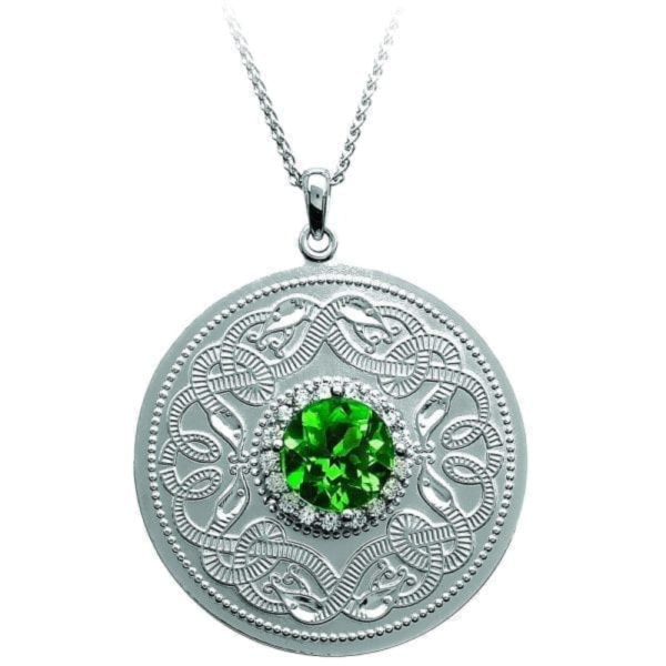 Irische Kette Silber 925 Celtic Warrior keltischer Krieger groß mit klaren und grünen Zirkon rund