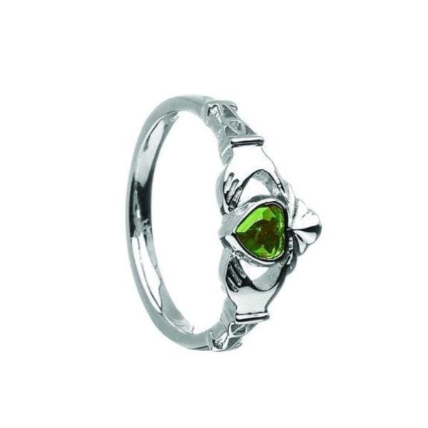 Irischer Claddagh Ring aus Silber mit Geburtsstein / Monatsstein Mai Smaragd