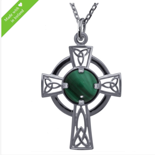 Keltisches Kreuz aus Silber mit Malachit