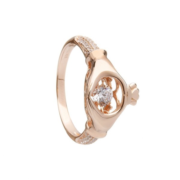 Irischer Ring aus der Damhsa Kollektion Trinity knot Claddagh Ring Silber mit Rosegold vergoldet.